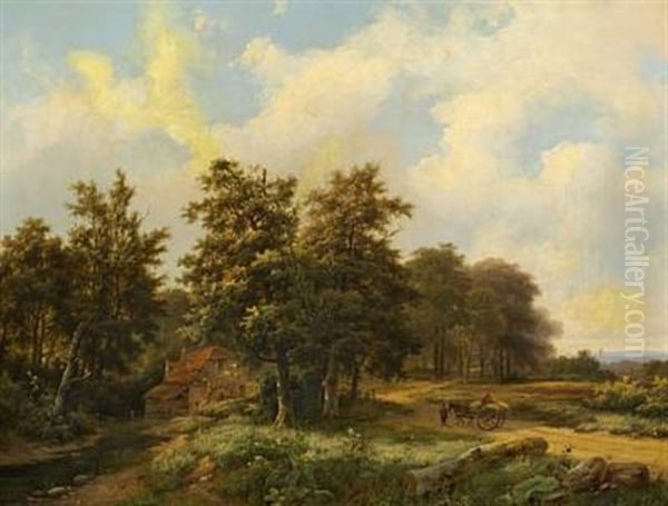 Woodland Scene With A Watermill Oil Painting by Marinus Adrianus Koekkoek