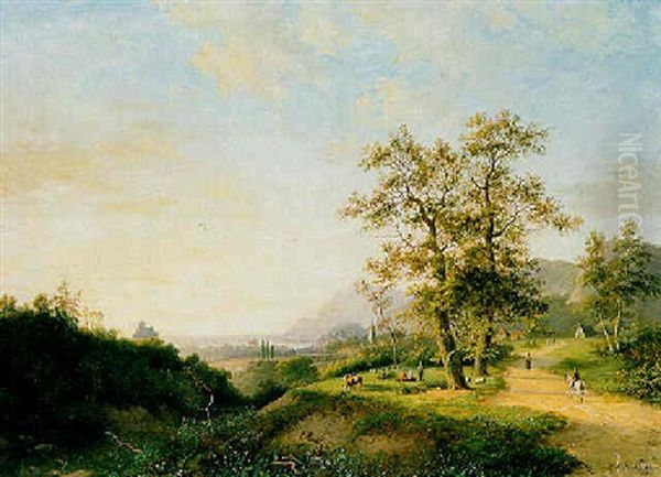 Weite Flusslandschaft Mit Einem Reiter Oil Painting by Marinus Adrianus Koekkoek
