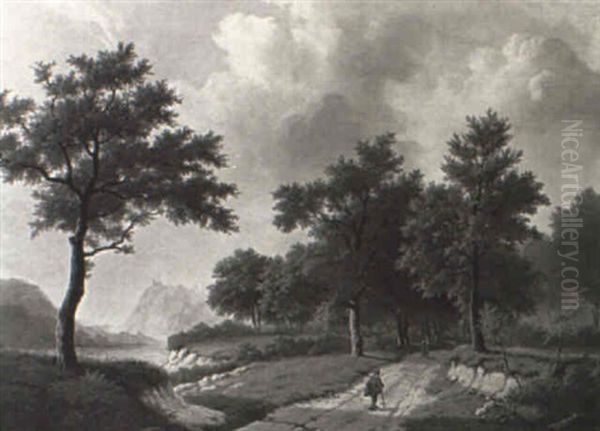 A Traveller In A Wooded Landscape Oil Painting by Marinus Adrianus Koekkoek