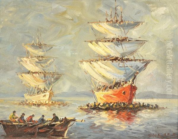 Fragatas Oil Painting by Stephen Robert Koekkoek