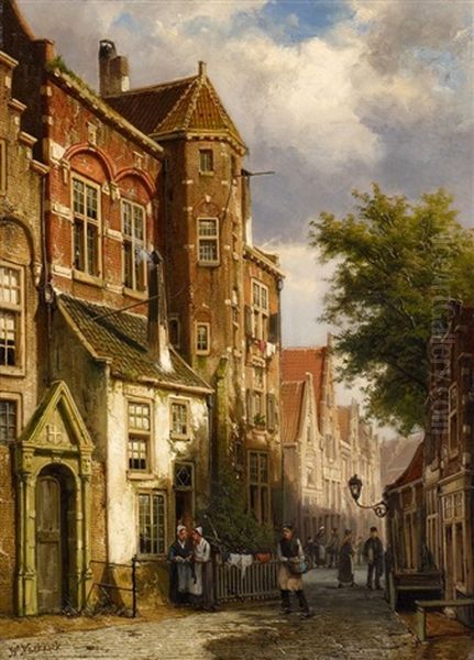 Strasenszene In Einer Hollandischen Stadt Oil Painting by Willem Koekkoek