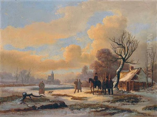 Winterlandschaft Mit Reitern Oil Painting by Willem Koekkoek