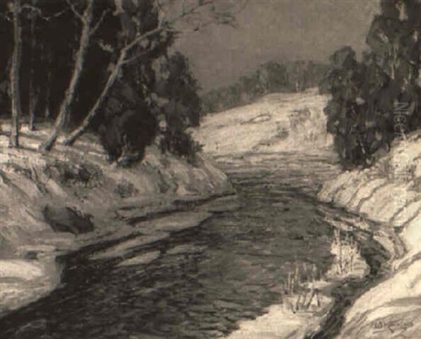 Winter Stream Oil Painting by Walter Koeniger