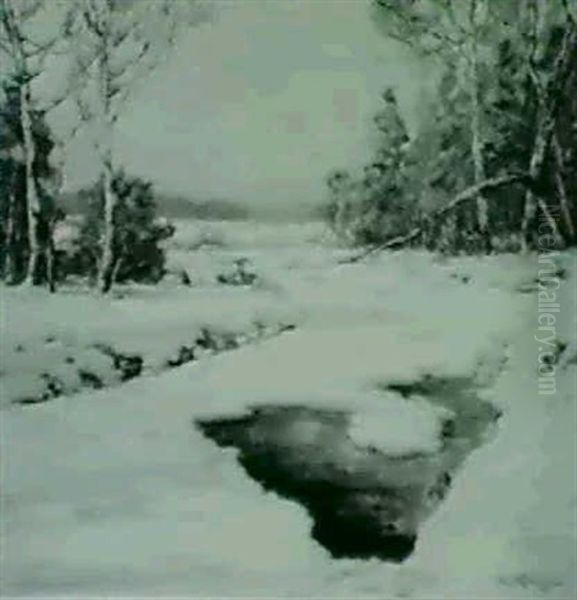 Winter Landscape With Stream Oil Painting by Walter Koeniger