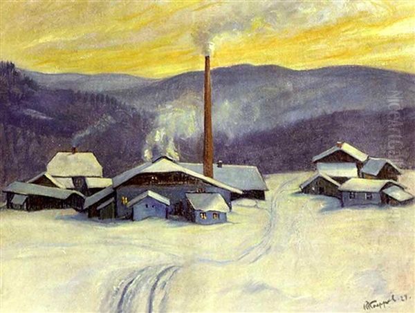 Die Winterliche Seebachhutte Unterhalb Der Arbers Oil Painting by Reinhold Koeppel