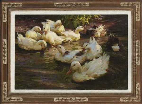 Enten In Herbststimmung (entenidyll) Oil Painting by Alexander Max Koester