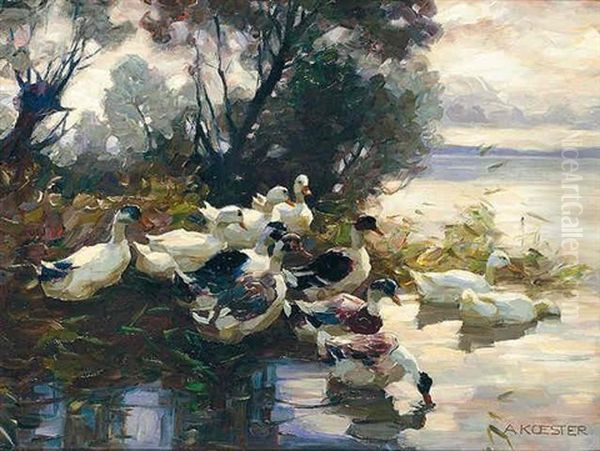 Elf Enten Oil Painting by Alexander Max Koester