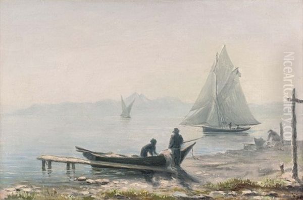 Fischer Am Ufer Des Genfersees Oil Painting by Achille Koetschet