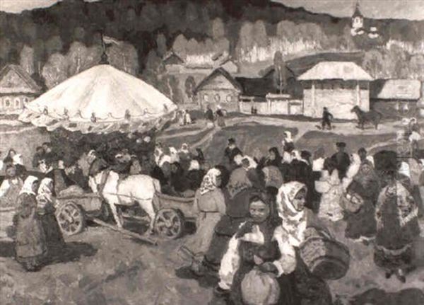 Russian Village Festival Oil Painting by Moishe (Moissey) Kogan