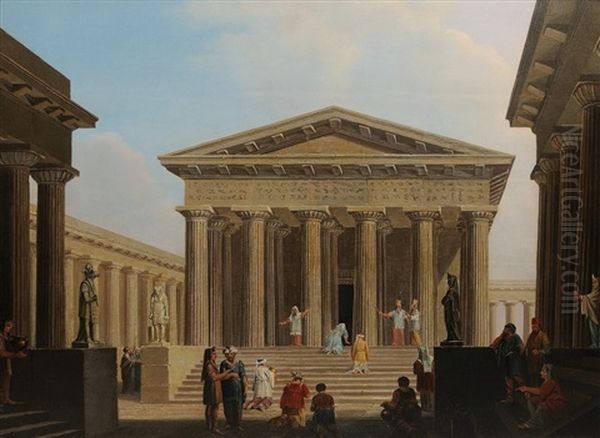 Before The Ancient Temple Oil Painting by Ludwig Kohl