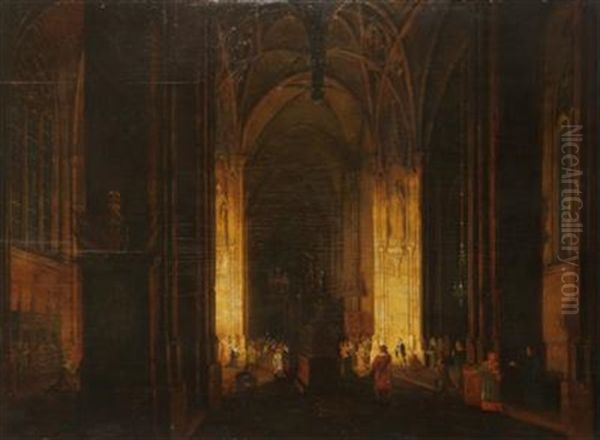 Innenraum Einer Gotischen Kirche Oil Painting by Ludwig Kohl