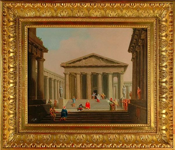 Ancient Temple (+ Another; Pair) Oil Painting by Ludwig Kohl