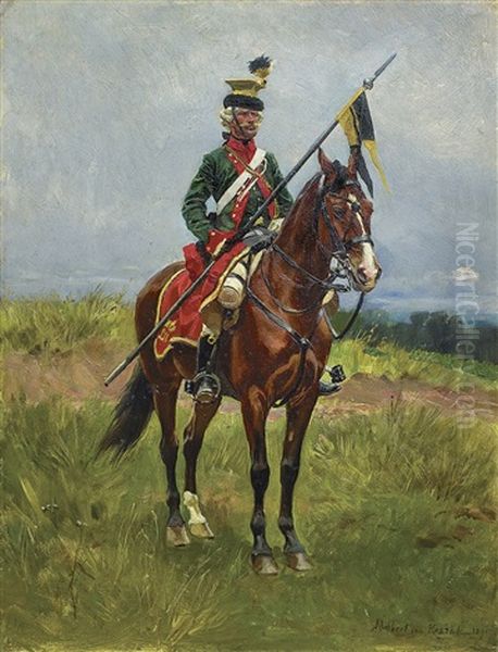 Austrian Cavalier Oil Painting by Ludwig Kohrl