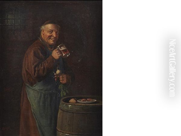 The Monk's Toast (+ Another; Pair) Oil Painting by Ludwig Kohrl