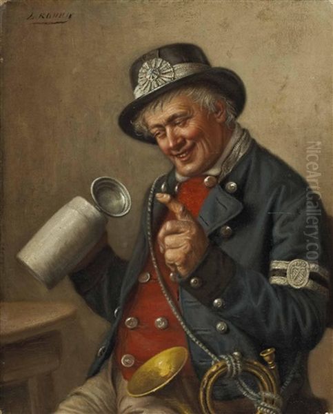 Postillion Mit Bierkrug Oil Painting by Ludwig Kohrl
