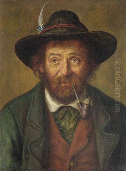 Portrat Eines Bartigen Herren Mit Pfeife Und Feder Am Hut Oil Painting by Ludwig Kohrl