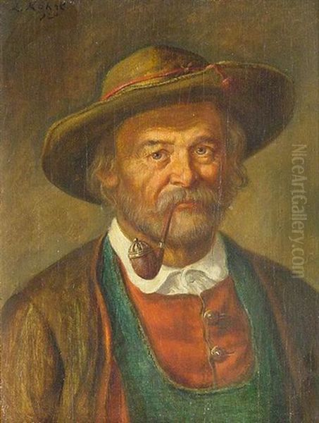 Brustportrat Eines Bartigen Herren Mit Pfeife Oil Painting by Ludwig Kohrl
