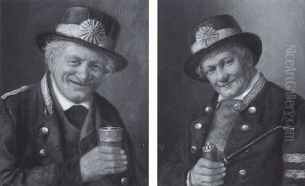 Postillion Mit Weinglas Oil Painting by Ludwig Kohrl