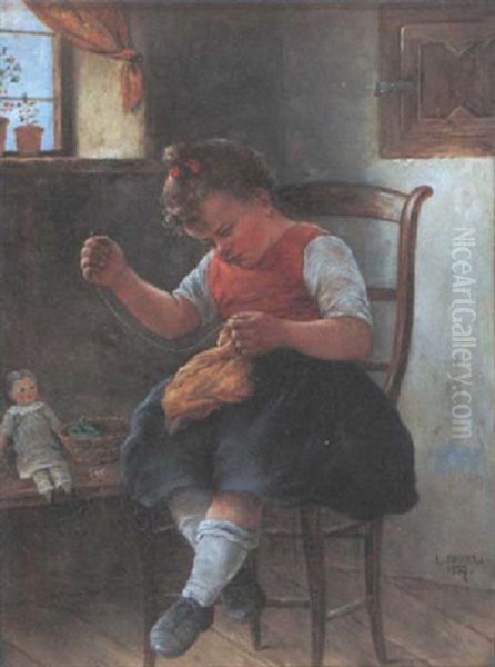 Die Kleine Puppenmutter Oil Painting by Ludwig Kohrl
