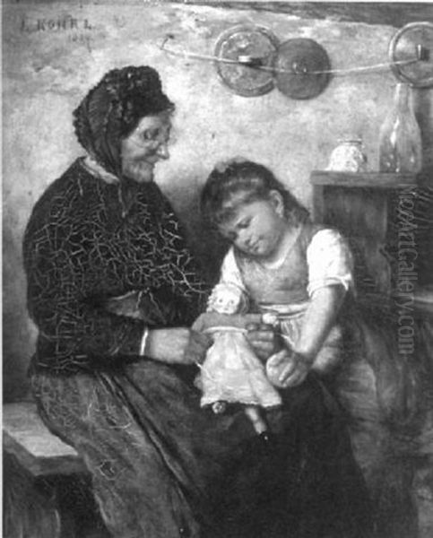 Playing With Dolly Oil Painting by Ludwig Kohrl