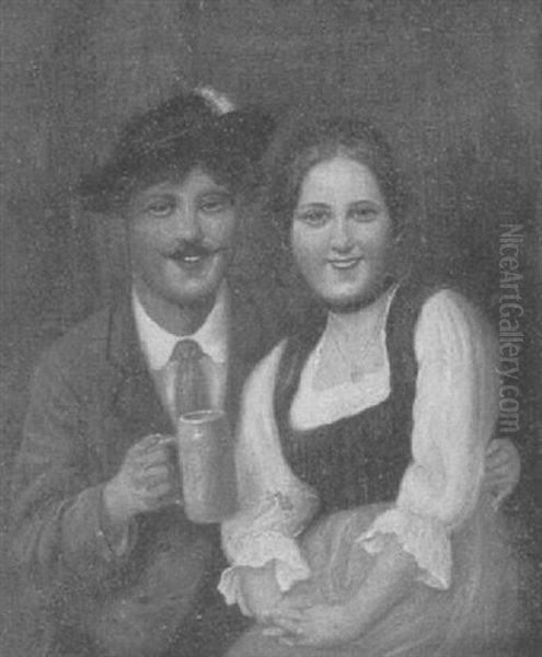 Smiling Couple In A Tavern Oil Painting by Ludwig Kohrl