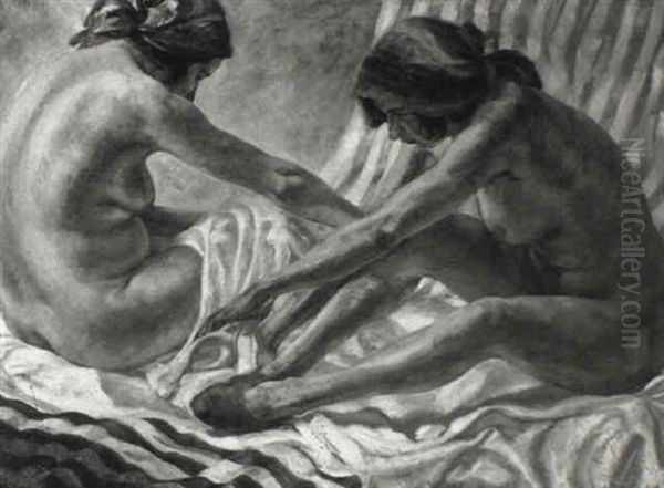 Zwei Frauen Am Strand Oil Painting by Alois Kolb