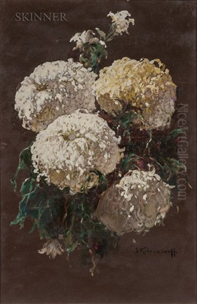 Chrysanthemums Oil Painting by Stepan Feodorovich Kolesnikov