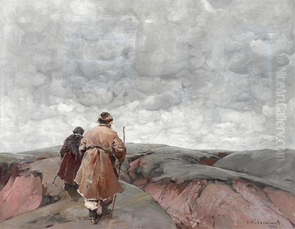 Wanderers Oil Painting by Stepan Feodorovich Kolesnikov