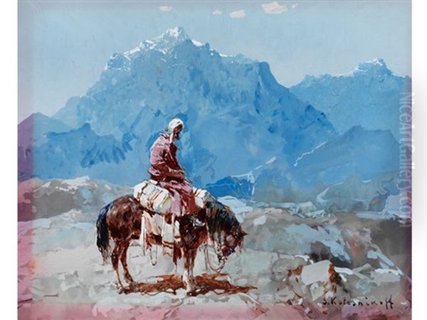Reiter Bei Der Rast Im Sudrussischenhochgebirge Oil Painting by Stepan Feodorovich Kolesnikov