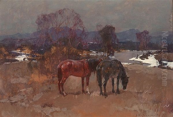 Outdoors. March Oil Painting by Stepan Feodorovich Kolesnikov