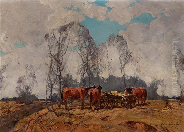 The Resting Horses Oil Painting by Stepan Feodorovich Kolesnikov