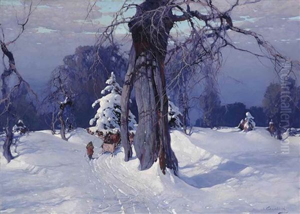 Through The Snowy Woods Oil Painting by Stepan Feodorovich Kolesnikov
