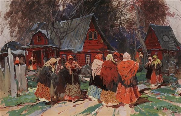 Groupe De Femmes Russes Dans Le Village Oil Painting by Stepan Feodorovich Kolesnikov