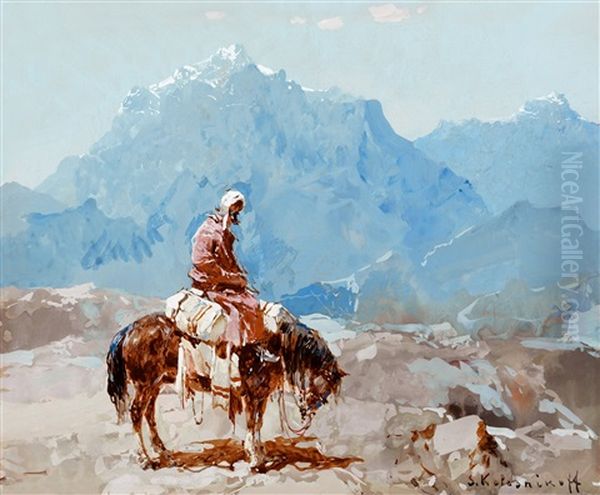 Bedouine Rider In The Mountains Oil Painting by Stepan Feodorovich Kolesnikov