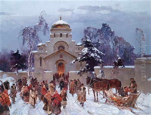Nach Dem Kirchgang Oil Painting by Stepan Feodorovich Kolesnikov
