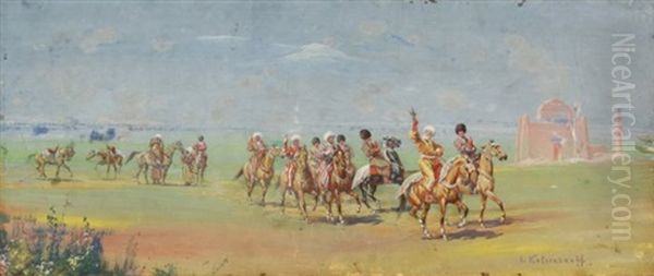 The Falconers Oil Painting by Stepan Feodorovich Kolesnikov