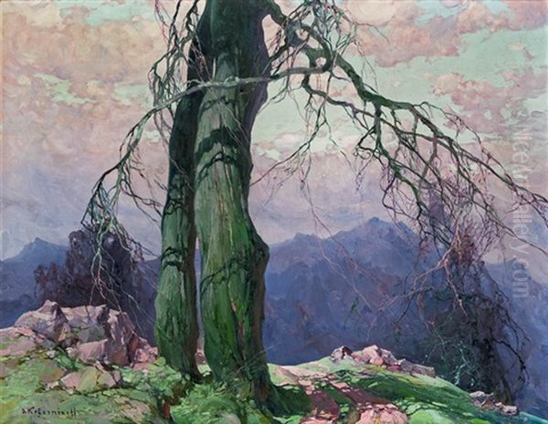 Einsamer Baum Im Gebirge Oil Painting by Stepan Feodorovich Kolesnikov