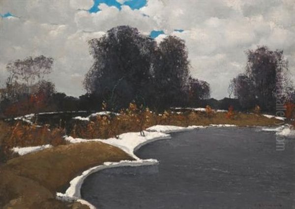 Lake In Early Spring Oil Painting by Stepan Feodorovich Kolesnikov