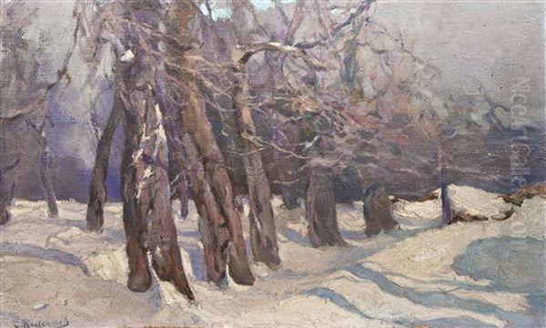 Kahle Baume Im Winter Oil Painting by Stepan Feodorovich Kolesnikov