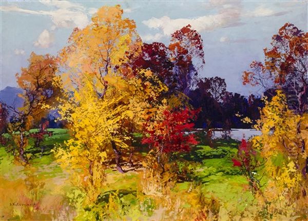 Autumnal Landscape Oil Painting by Stepan Feodorovich Kolesnikov