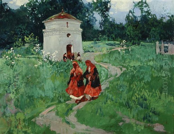 Summer Landscape With A Church Oil Painting by Stepan Feodorovich Kolesnikov
