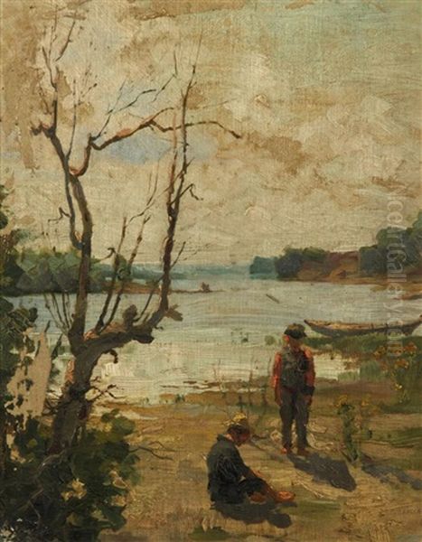 Am See Oil Painting by Stepan Feodorovich Kolesnikov