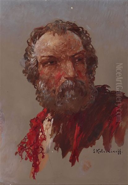 Old Man (+ Old Man, Lrgr; 2 Works) Oil Painting by Stepan Feodorovich Kolesnikov