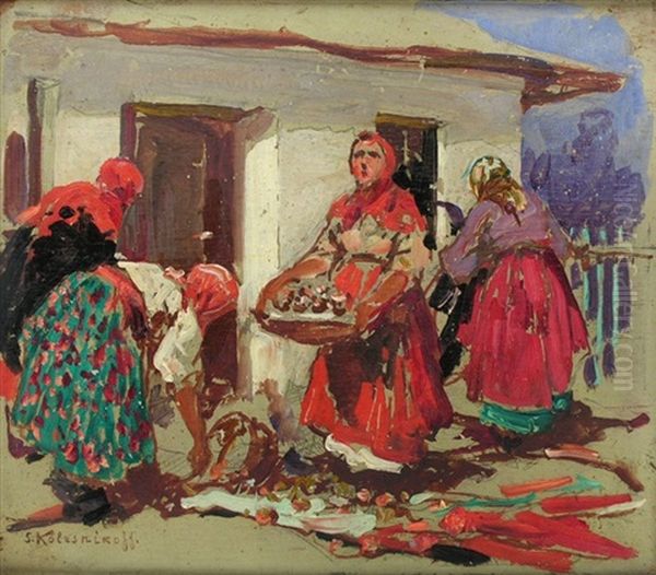Die Bauerinnen Oil Painting by Stepan Feodorovich Kolesnikov