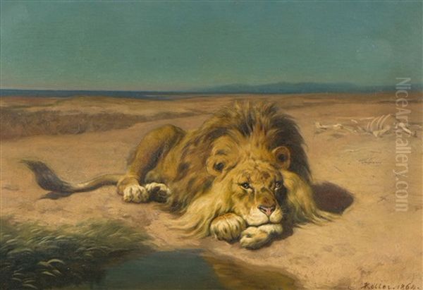 Ruhender Lowe Oil Painting by Johann Rudolf Koller