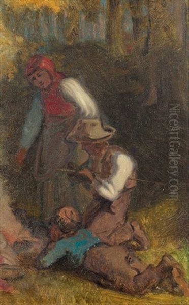 Familie Am Feuer Oil Painting by Johann Rudolf Koller