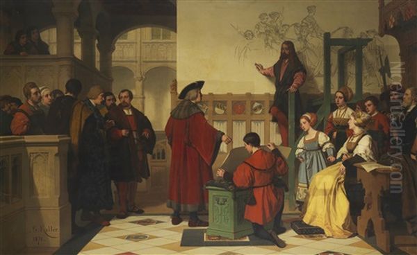 Albrecht Durer Wird Von Kaiser Maximilian Bei Der Arbeit Besucht Oil Painting by Wilhelm Koller