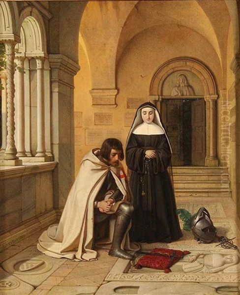 Crusader Praying At An Abby Grave Oil Painting by Wilhelm Koller