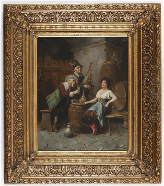 Gesellige Runde Oil Painting by Lajos Kolozsvary