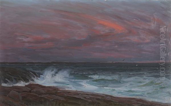 Kveldstemning, Brenning Oil Painting by Frederik Kolstoe